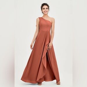 Duntery Gianna One Shoulder Bridesmaid Dress with Slit in Rust custom 5’4” sz 8